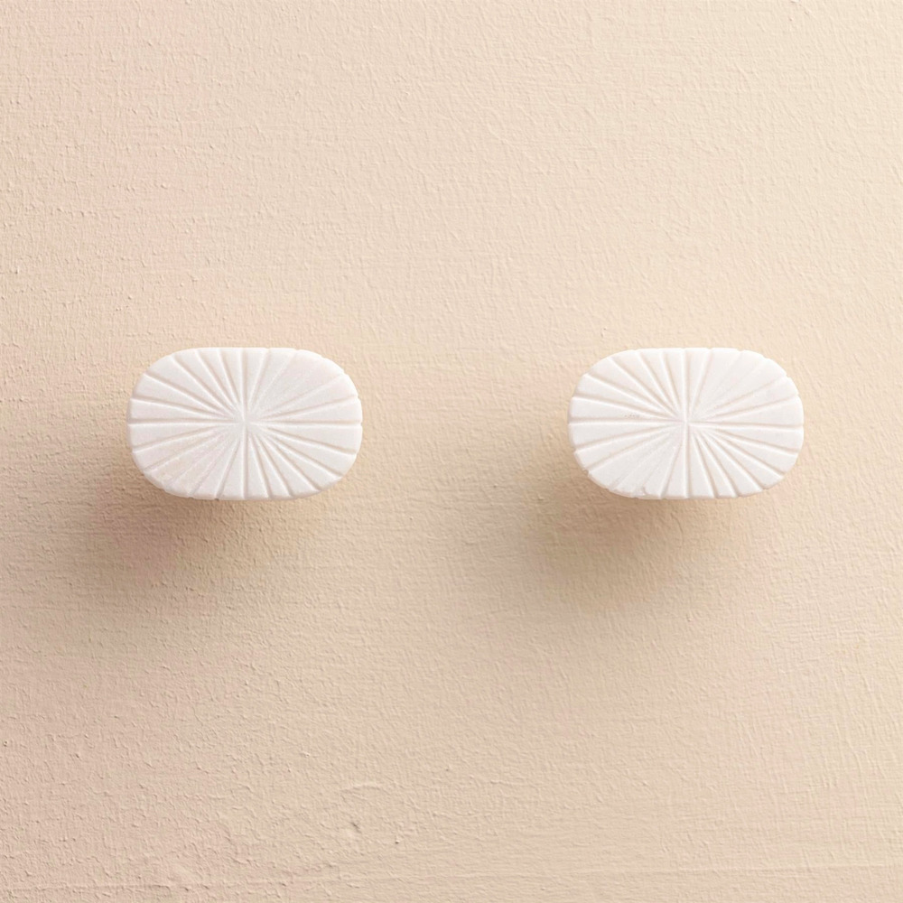 NEW Set of 2 Marble Aadhavi Oval Carved Drawer Pulls Knobs